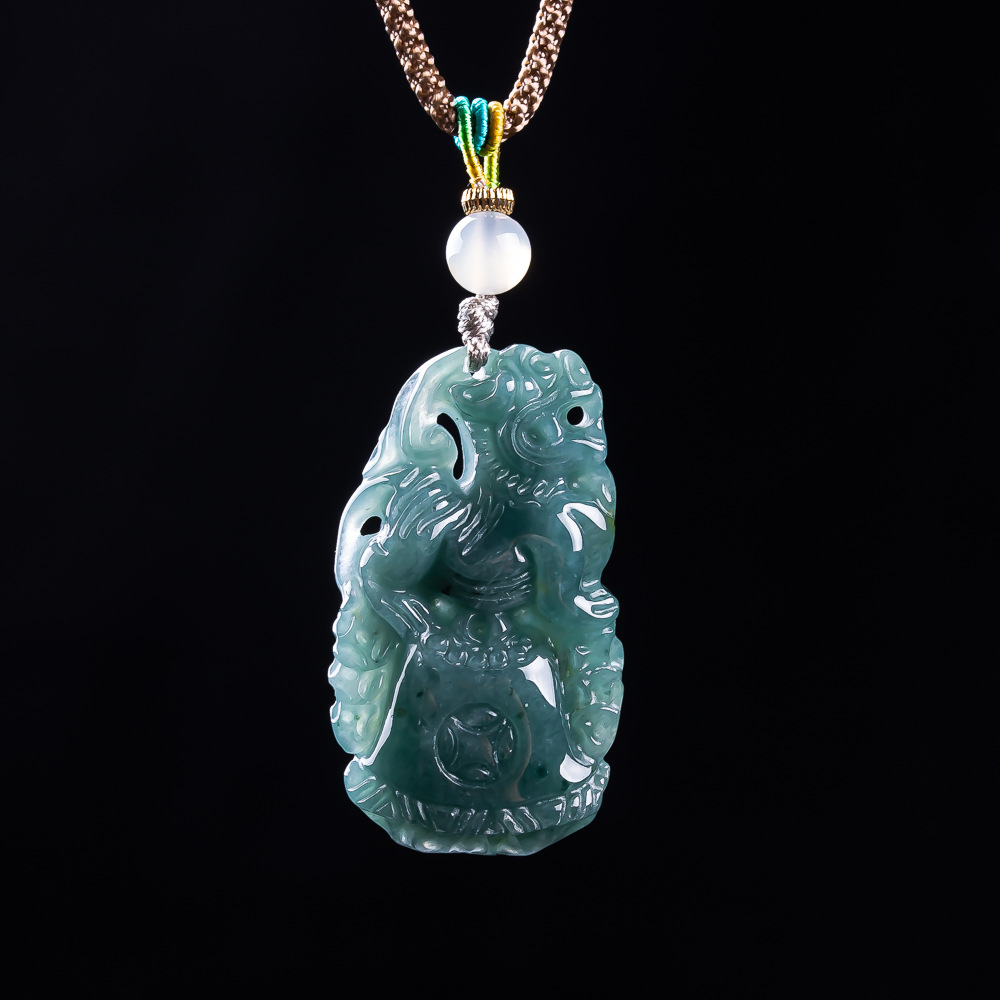 Vintage Fashion Women - Burmese Jadeite Pixiu Pendant Designer Gemstone