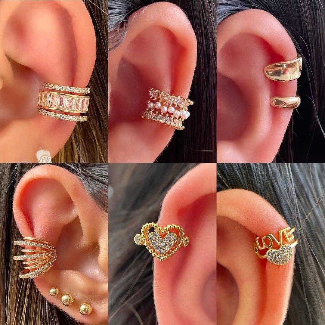 Vintage Fashion Guild - Korean Fashion Zircon Ear Clip Earrings