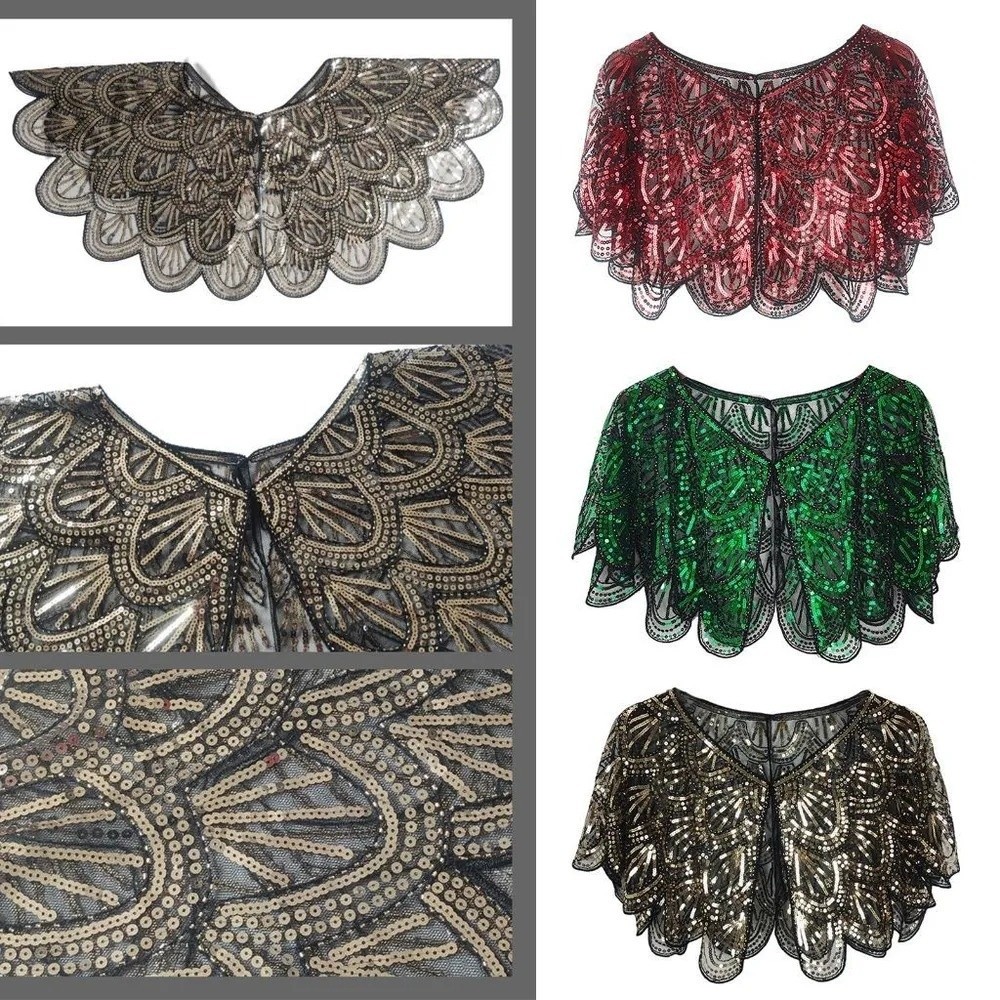 Vintage Fashion Art - Art Deco Hollowed-out Shawl Beaded Lace