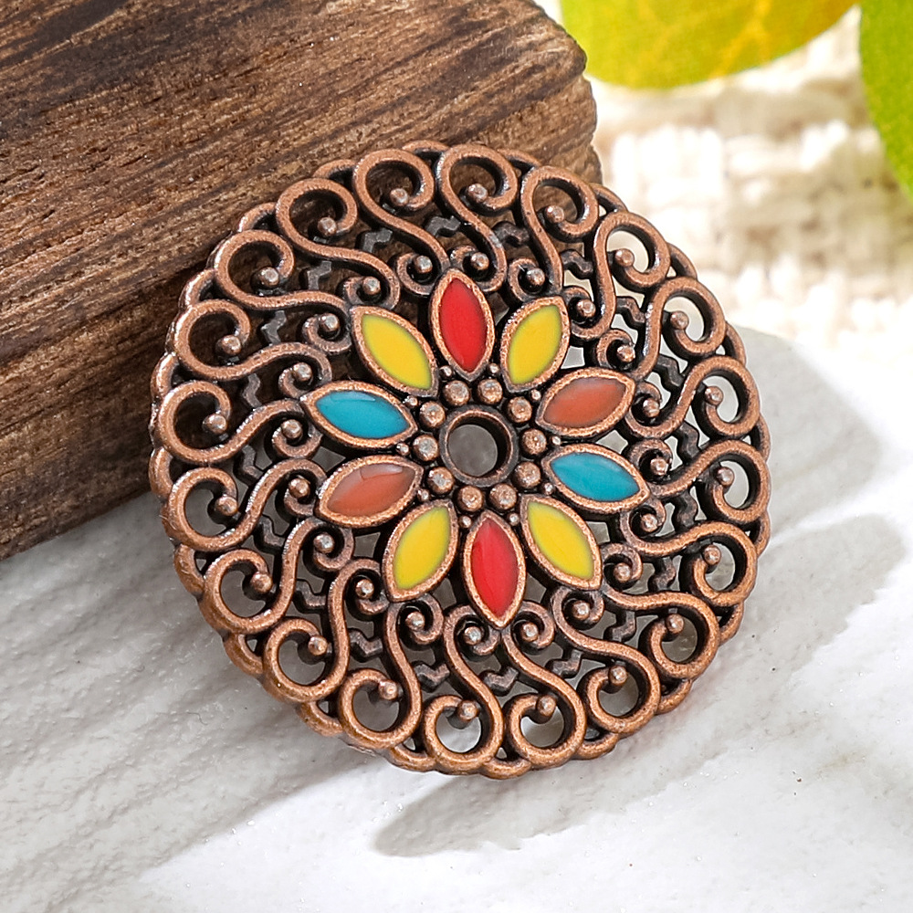 Vintage Fashion Guild - Vintage Copper Bronze Bohemia Enamel Round
