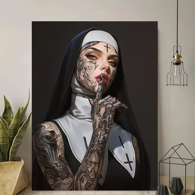 Fashion Girl Tattoo Nun Canvas - đánh giá và giá Vintage Vogue Fashion Poster