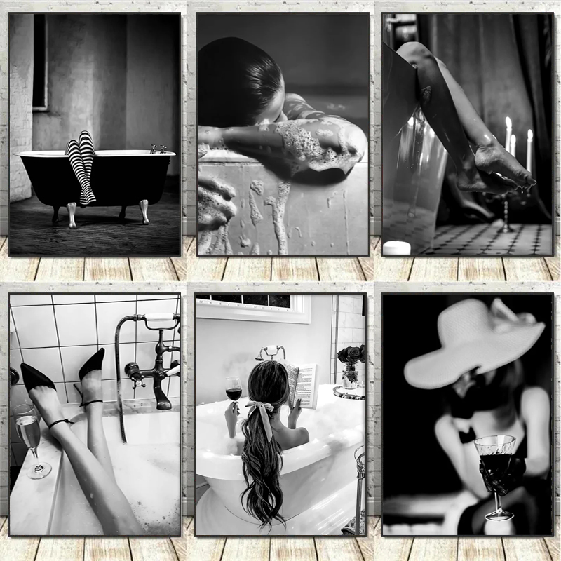 Black and White Woman Bathroom - đánh giá và giá Vintage Fashion Art