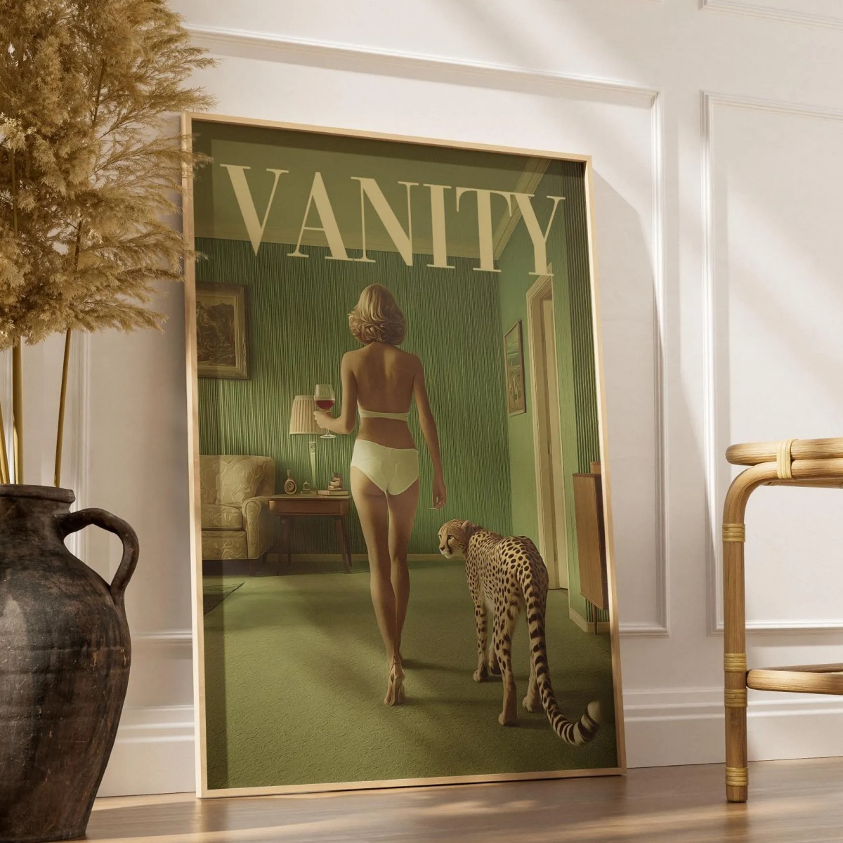 Vintage Woman with Cheetah Can - đánh giá và giá Vintage Vogue Fashion Poster