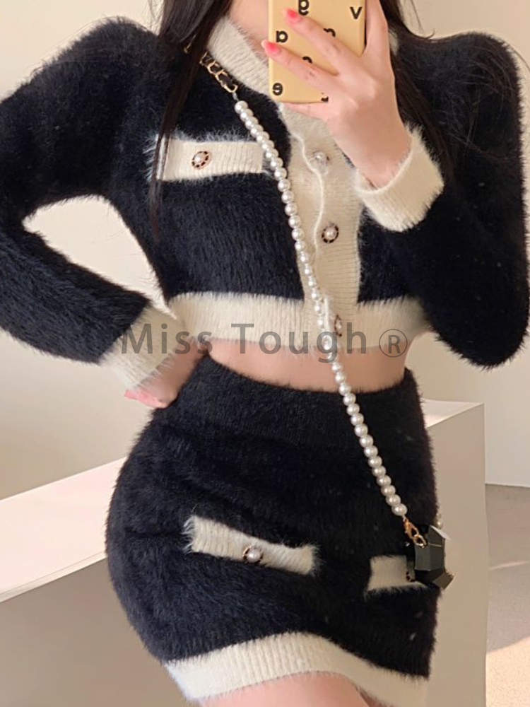 Winter Fluffy Knit 2 Piece Set - đánh giá và giá French Vintage Fashion