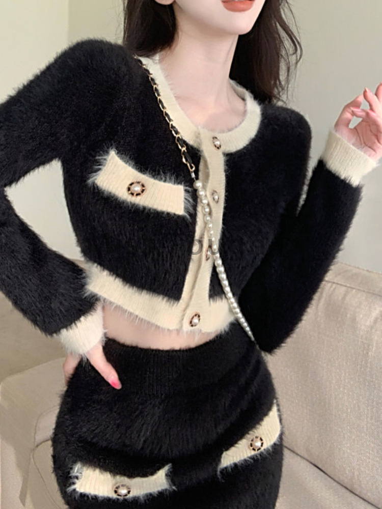 Winter Fluffy Knit 2 Piece Set - đánh giá và giá French Vintage Fashion