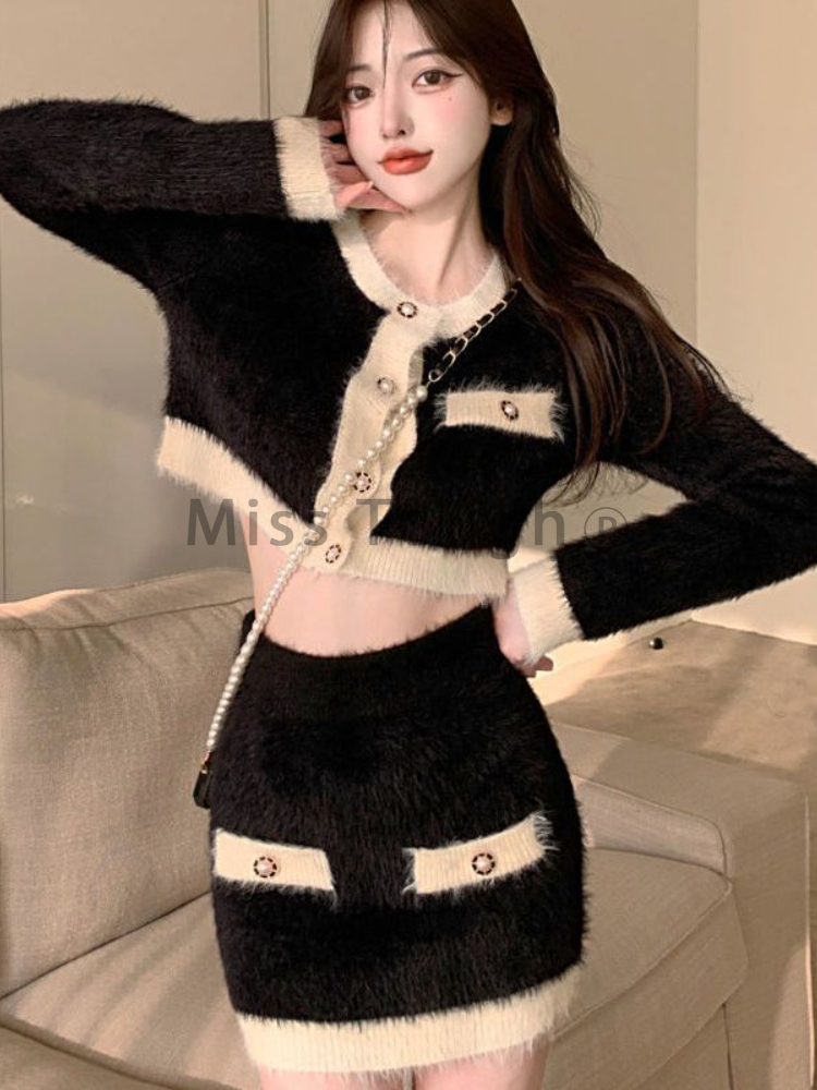 Winter Fluffy Knit 2 Piece Set - đánh giá và giá French Vintage Fashion